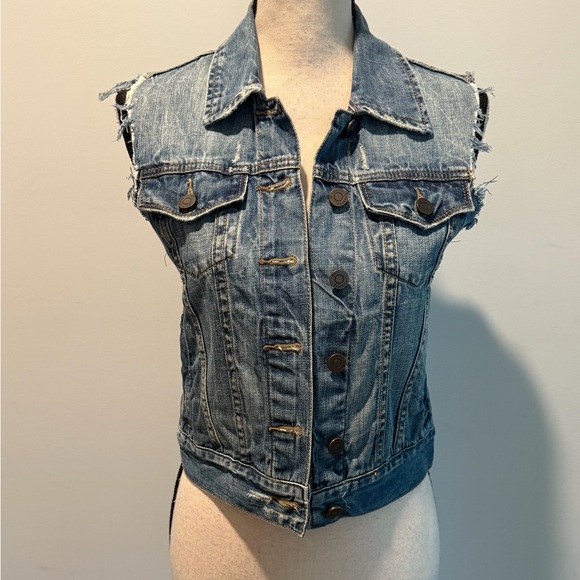pistola Jackets & Blazers - Pistola Denim Distressed Button Up Jean Vest Women’s size Small Pockets
